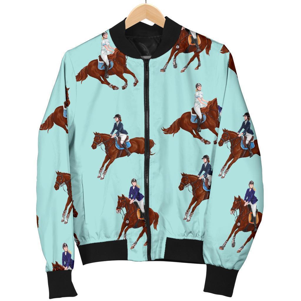 Equestrian Print Pattern Women Casual Bomber Jacket-grizzshop