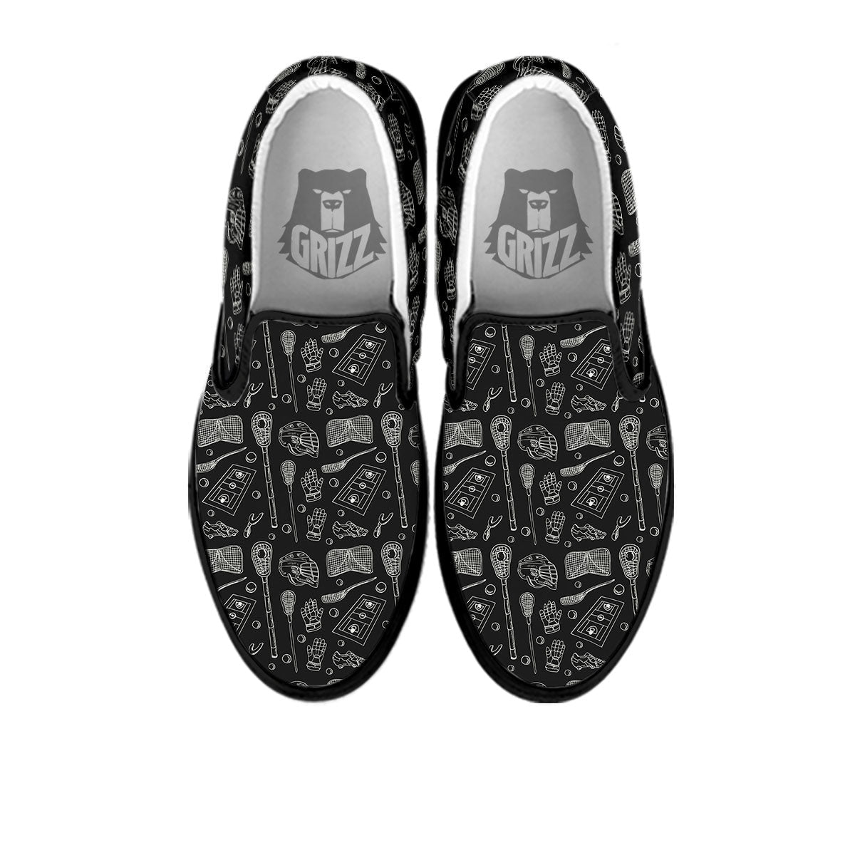 Equipment Lacrosse Print Pattern Black Slip On Shoes-grizzshop