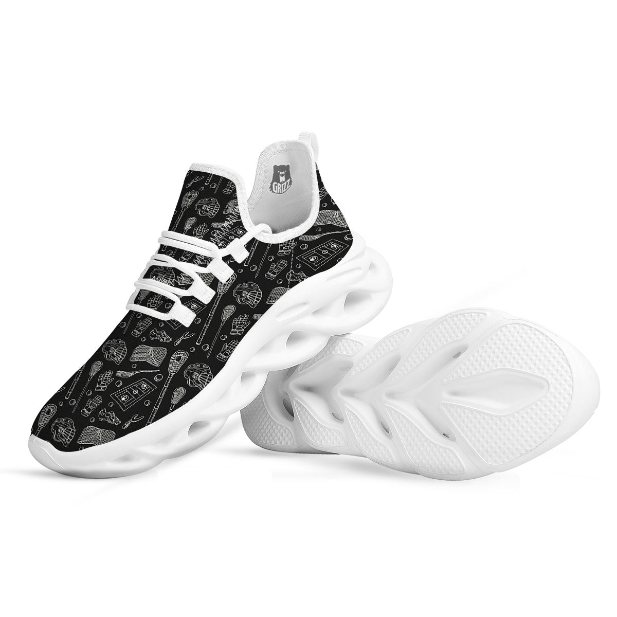 Equipment Lacrosse Print Pattern White Running Shoes-grizzshop