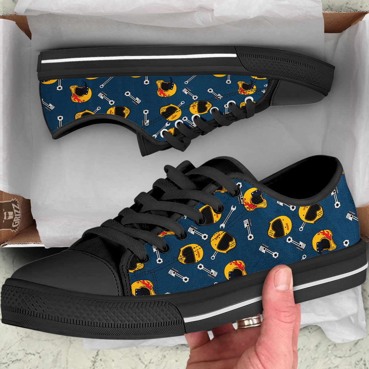 Equipment Motorcycle Print Pattern Black Low Top Shoes-grizzshop