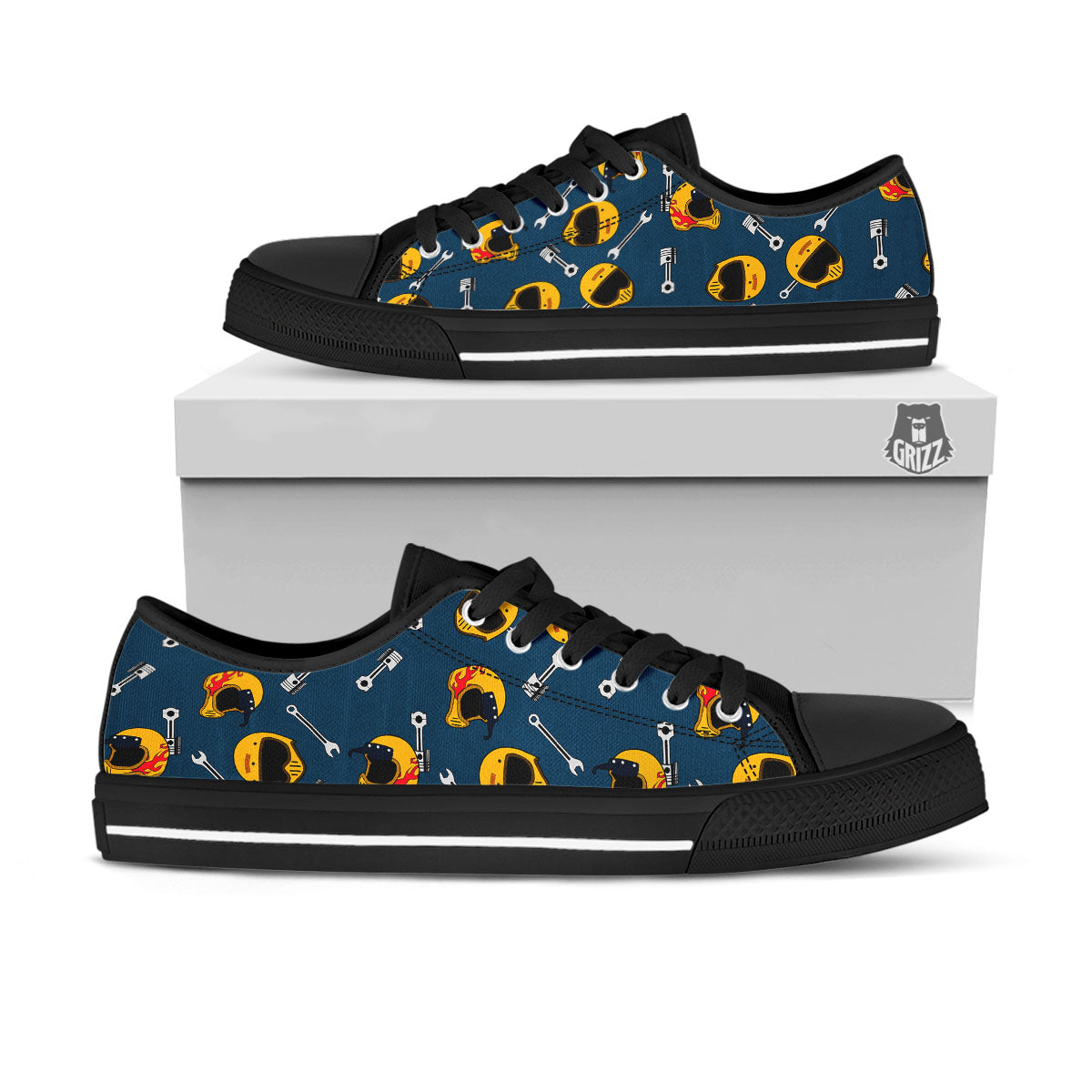 Equipment Motorcycle Print Pattern Black Low Top Shoes-grizzshop