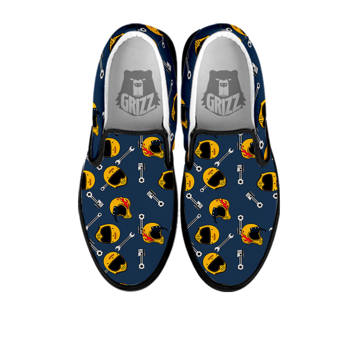 Equipment Motorcycle Print Pattern Black Slip On Shoes-grizzshop