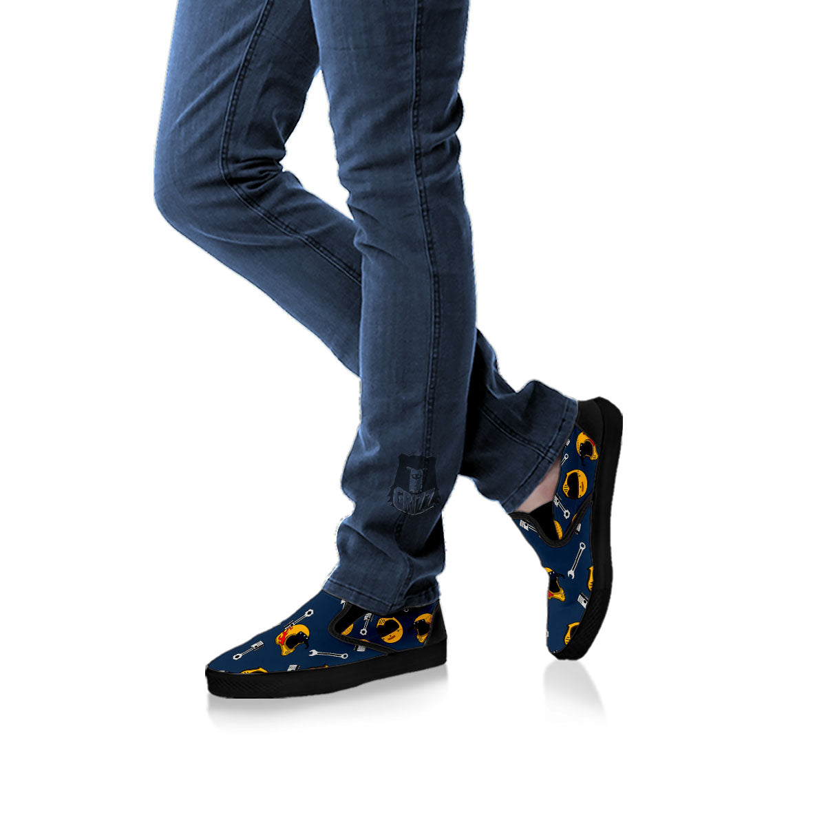 Equipment Motorcycle Print Pattern Black Slip On Shoes-grizzshop