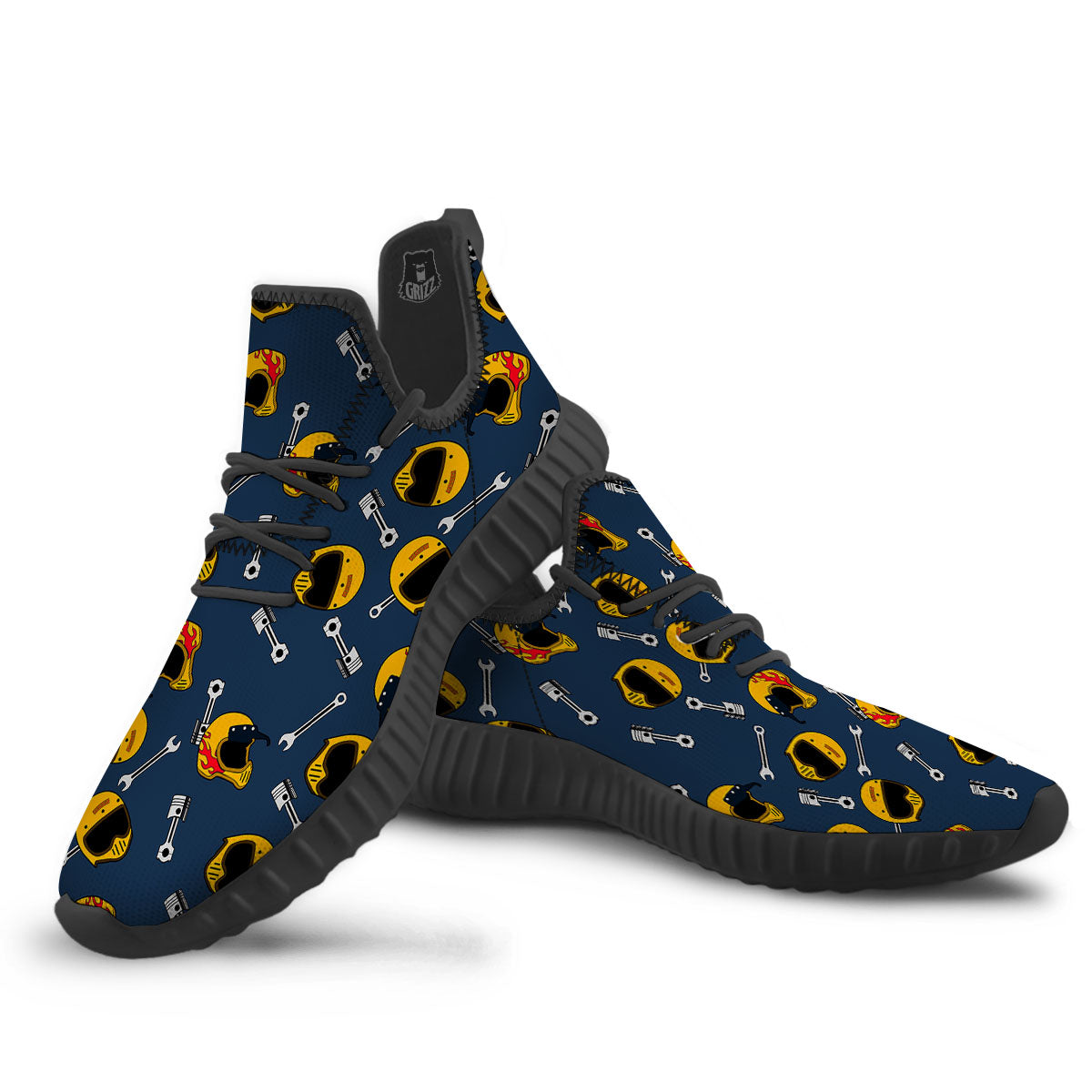 Equipment Motorcycle Print Pattern Black Walking Shoes-grizzshop