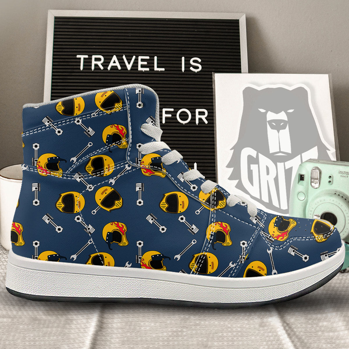 Equipment Motorcycle Print Pattern High Top Sneakers-grizzshop