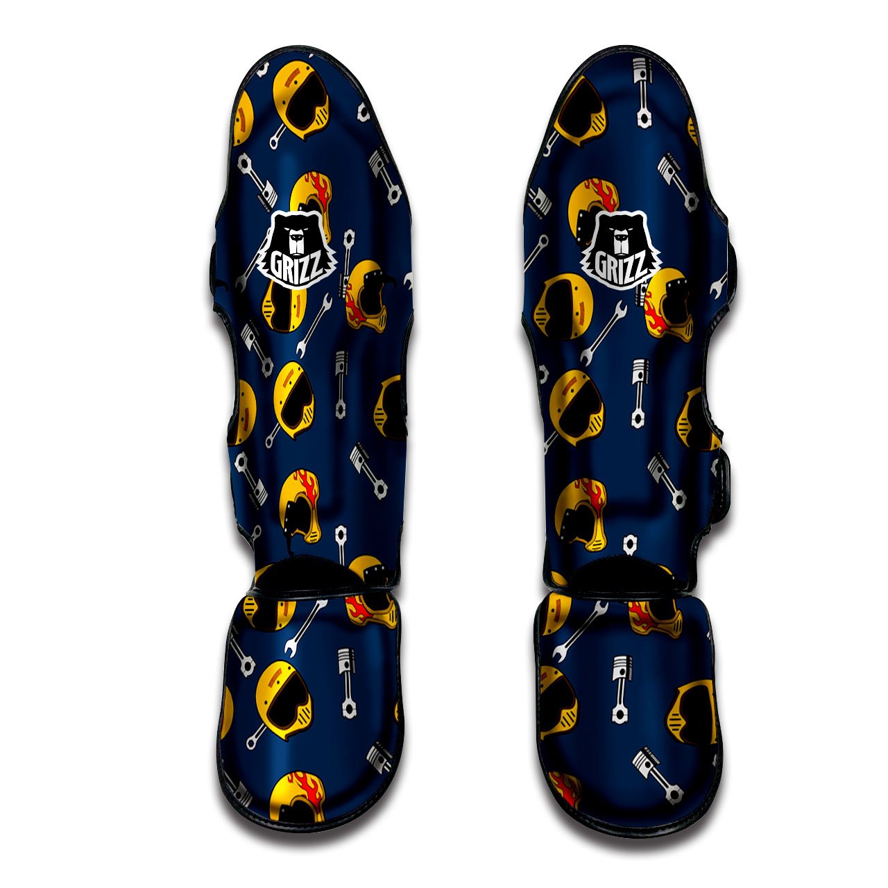 Buffalo Check Yellow And Black Print Pattern Muay Thai Shin Guards