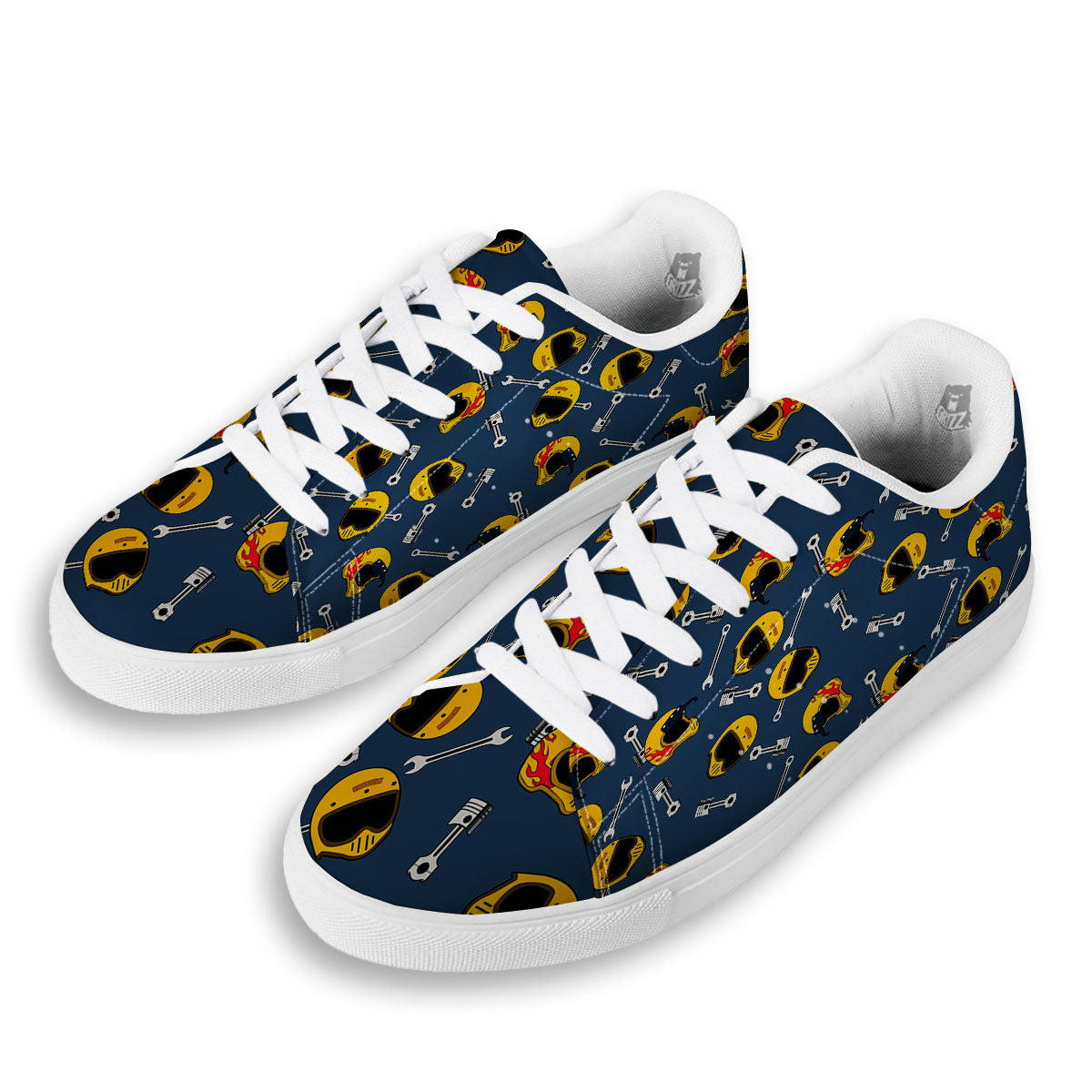Equipment Motorcycle Print Pattern White Low Top Sneakers-grizzshop