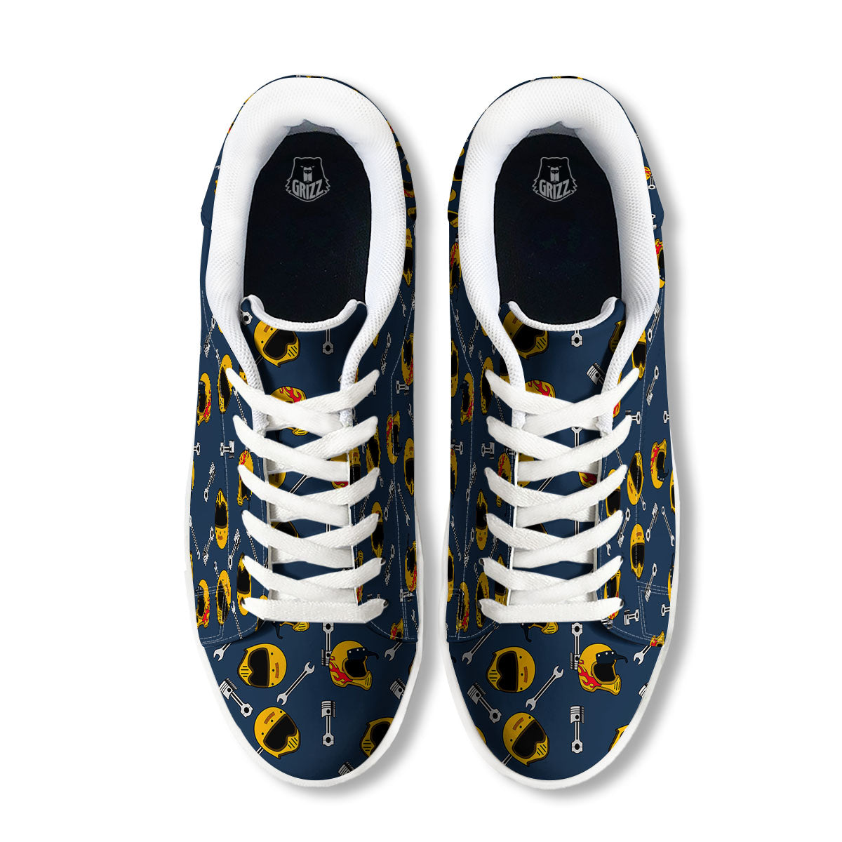 Equipment Motorcycle Print Pattern White Low Top Sneakers-grizzshop