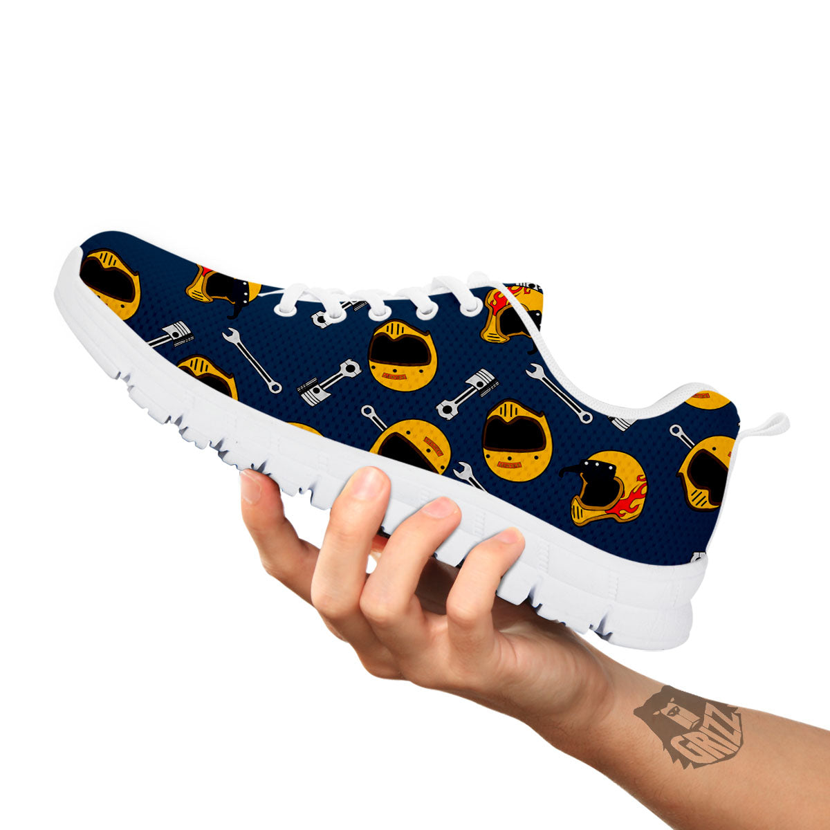 Equipment Motorcycle Print Pattern White Sneaker-grizzshop