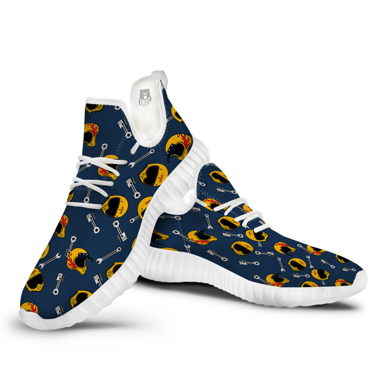 Equipment Motorcycle Print Pattern White Walking Shoes-grizzshop