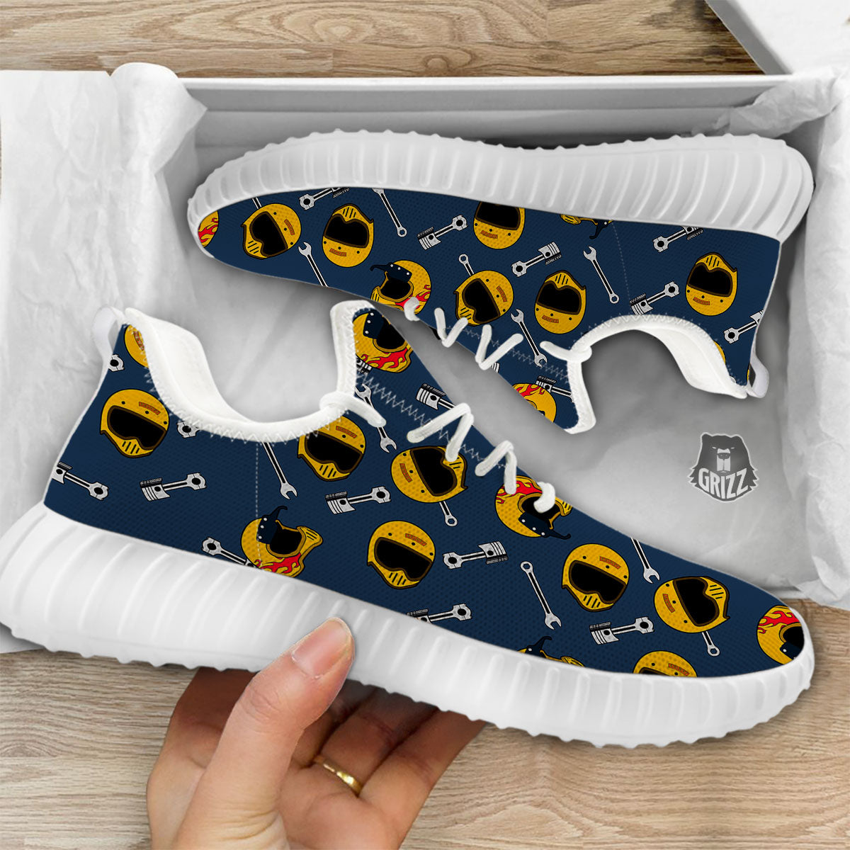 Equipment Motorcycle Print Pattern White Walking Shoes-grizzshop