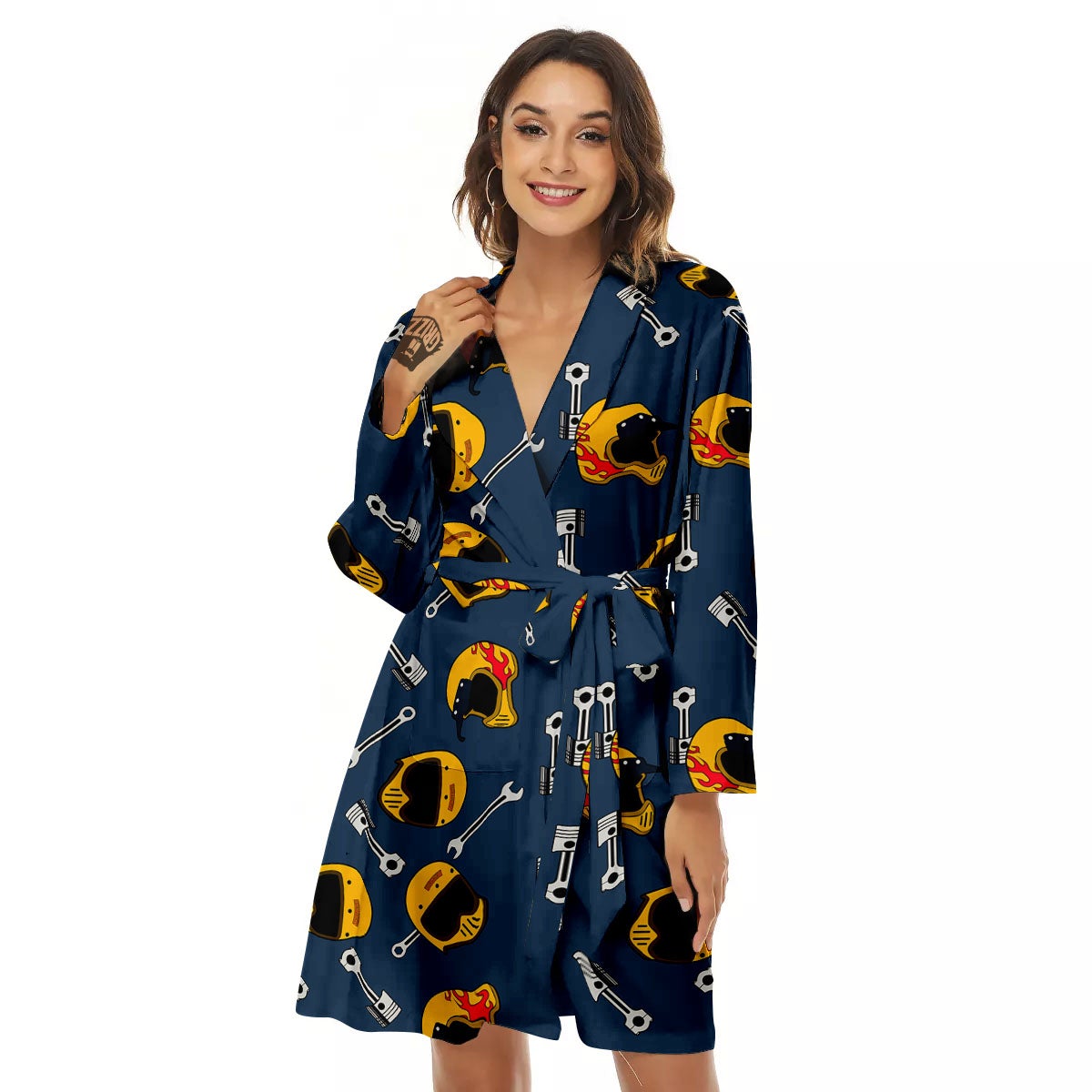 Equipment Motorcycle Print Pattern Women's Robe-grizzshop