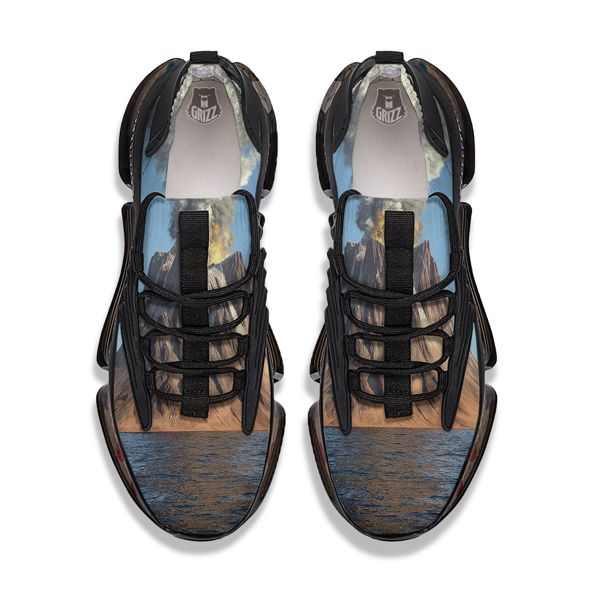 Eruption Volcano Print Black Gym Shoes-grizzshop