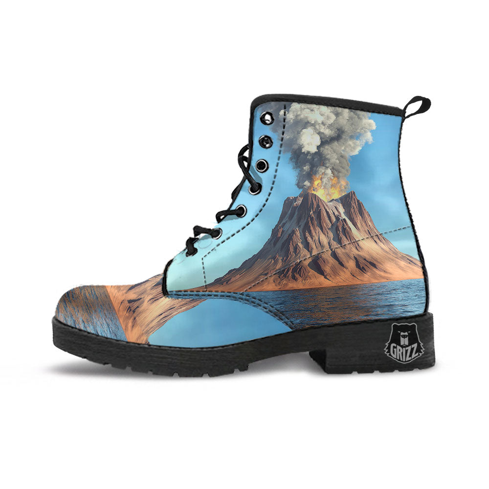 Eruption Volcano Print Leather Boots-grizzshop