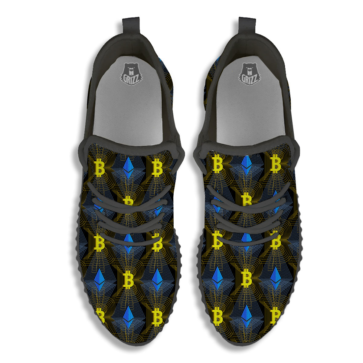 Ethereum And Bitcoin Print Pattern Black Walking Shoes-grizzshop