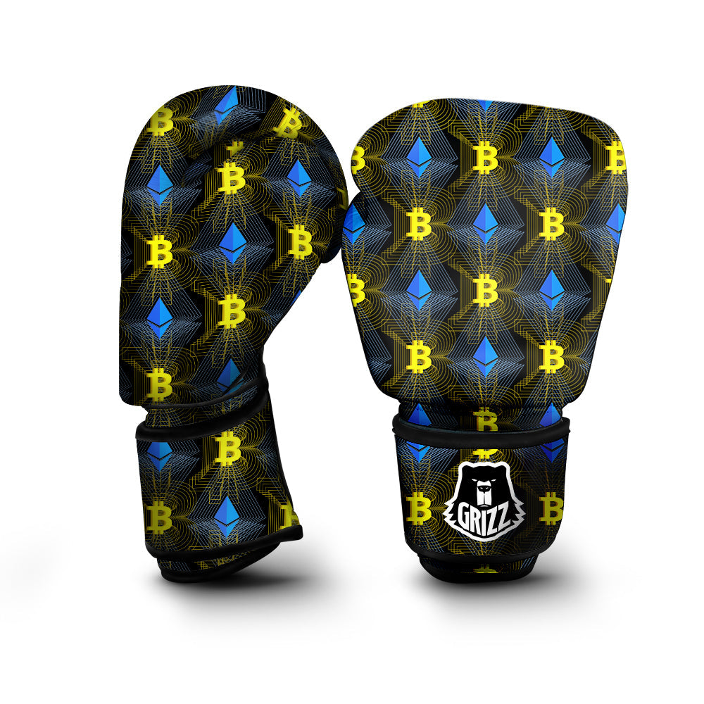 Ethereum And Bitcoin Print Pattern Boxing Gloves-grizzshop