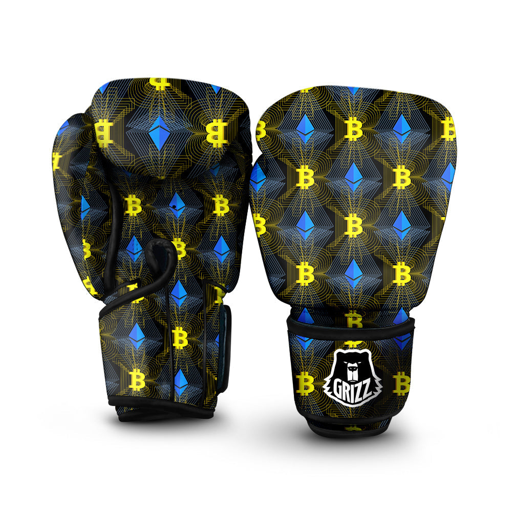 Ethereum And Bitcoin Print Pattern Boxing Gloves-grizzshop