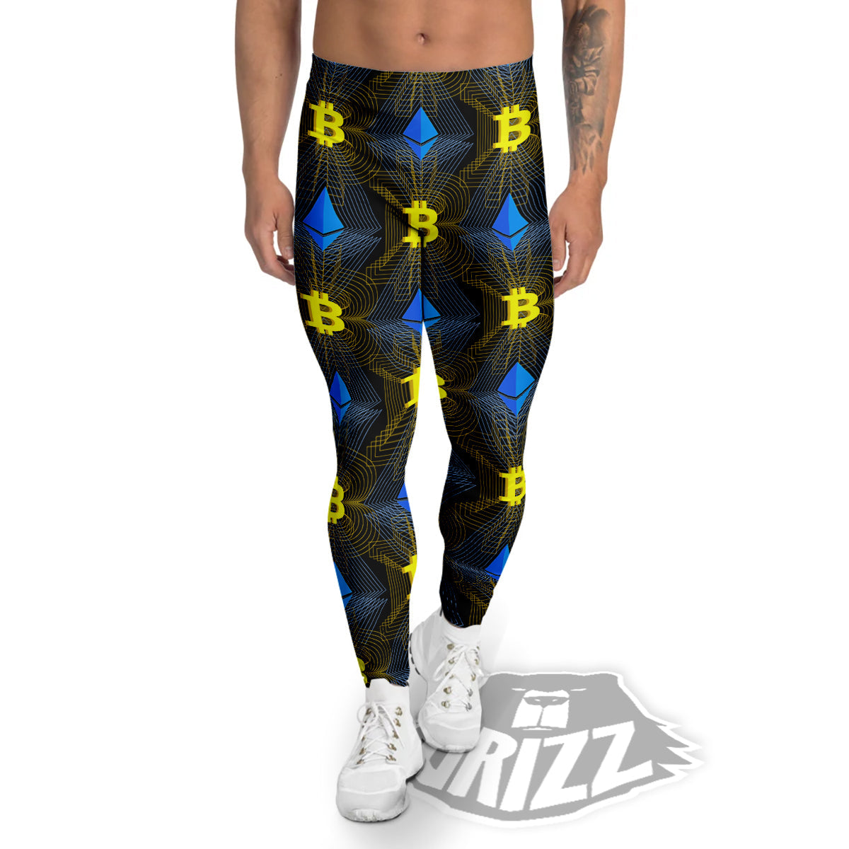 Ethereum And Bitcoin Print Pattern Men's Leggings-grizzshop