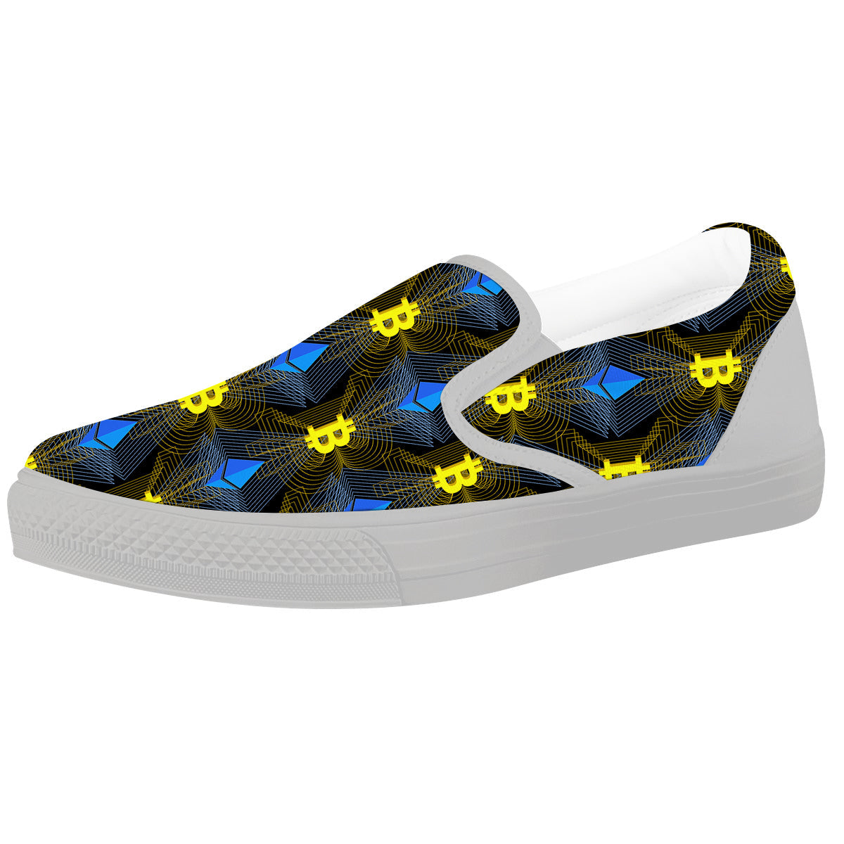 Ethereum And Bitcoin Print Pattern White Slip On Shoes-grizzshop