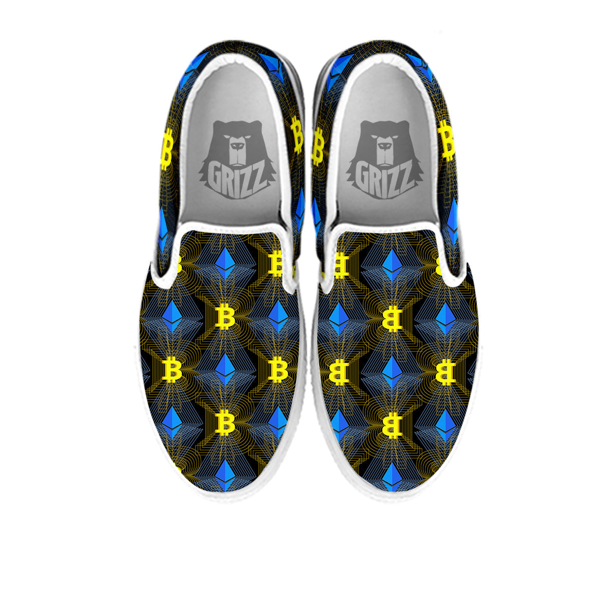 Ethereum And Bitcoin Print Pattern White Slip On Shoes-grizzshop