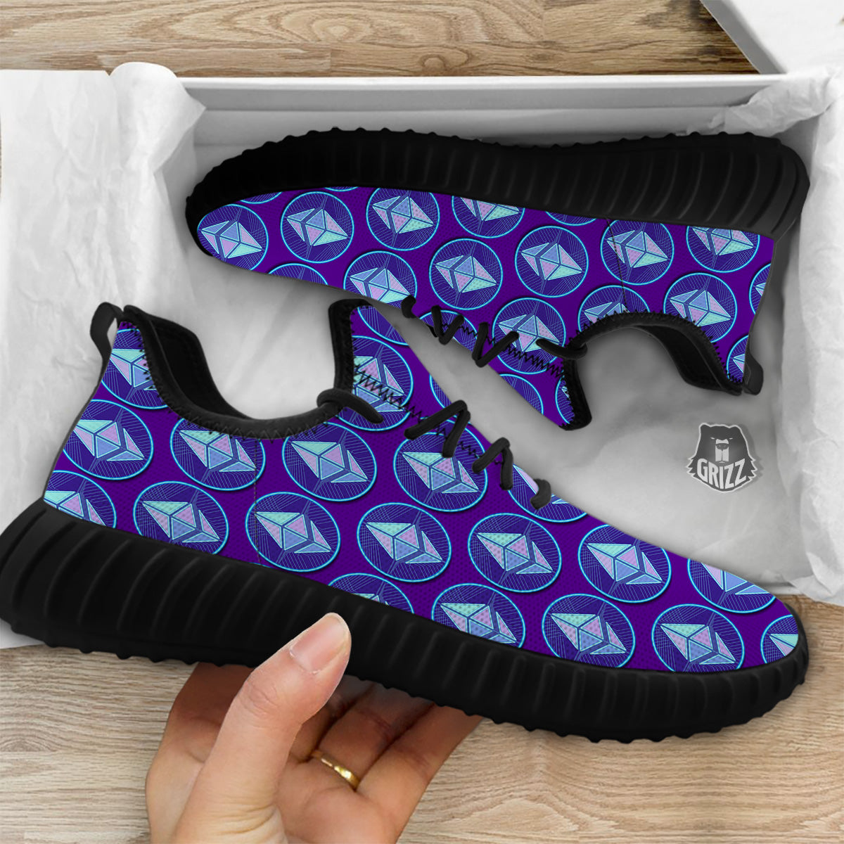 Ethereum Cryptocurrency Print Pattern Black Walking Shoes-grizzshop