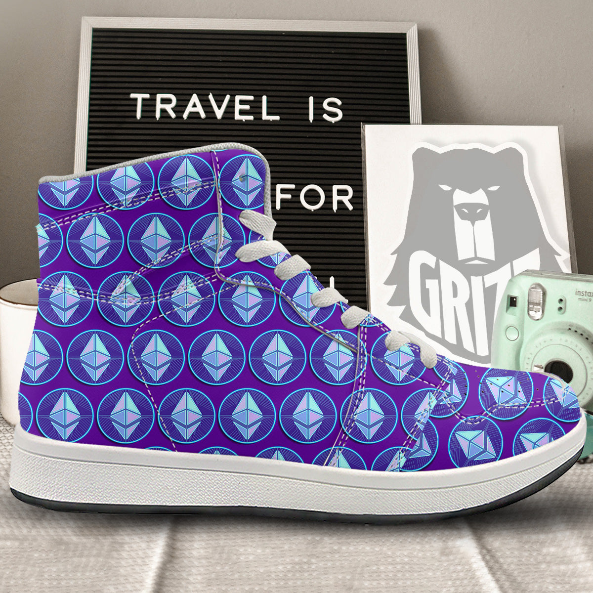 Ethereum Cryptocurrency Print Pattern High Top Sneakers-grizzshop