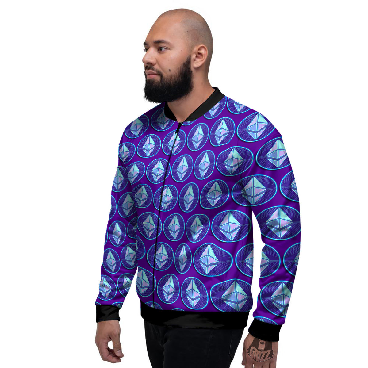 Ethereum Cryptocurrency Print Pattern Men's Bomber Jacket-grizzshop
