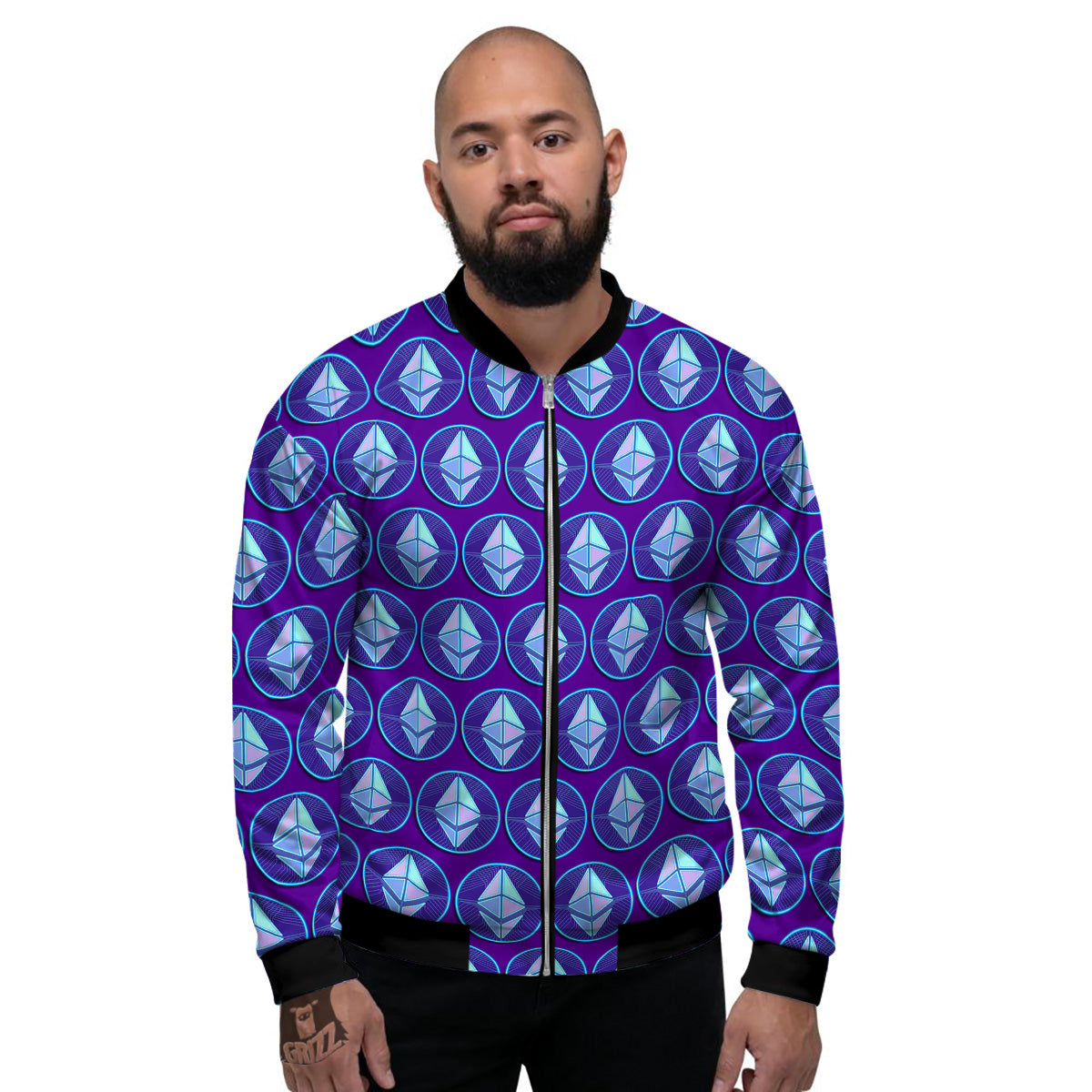 Ethereum Cryptocurrency Print Pattern Men's Bomber Jacket-grizzshop