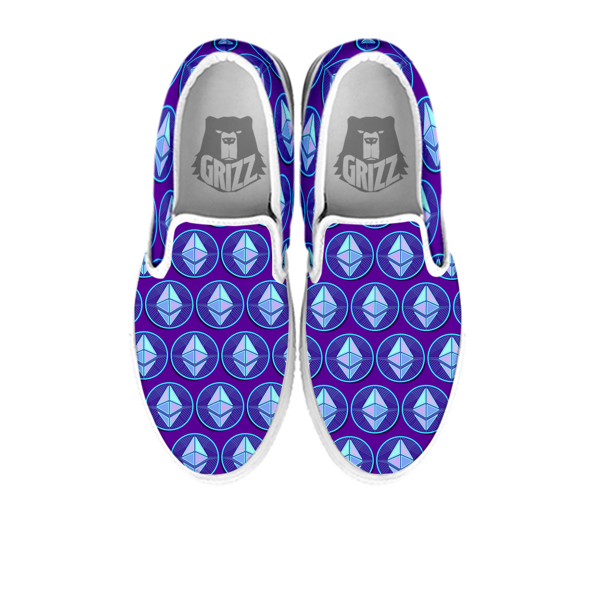Ethereum Cryptocurrency Print Pattern White Slip On Shoes-grizzshop