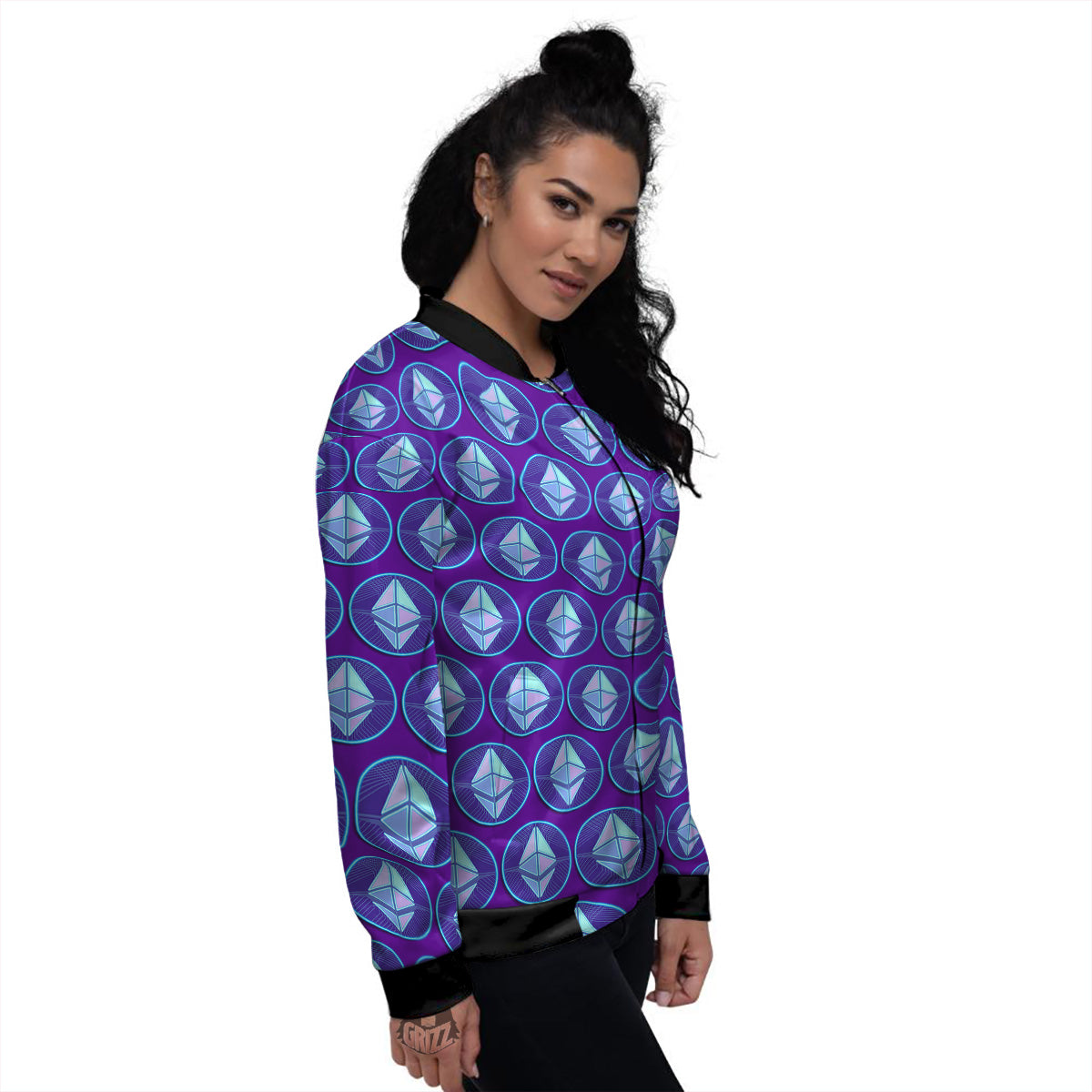 Ethereum Cryptocurrency Print Pattern Women's Bomber Jacket-grizzshop