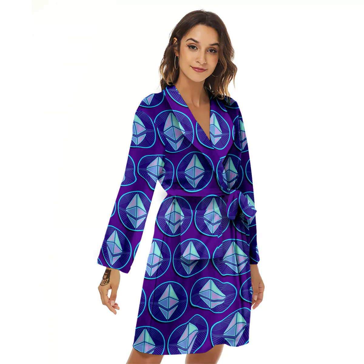 Ethereum Cryptocurrency Print Pattern Women's Robe-grizzshop