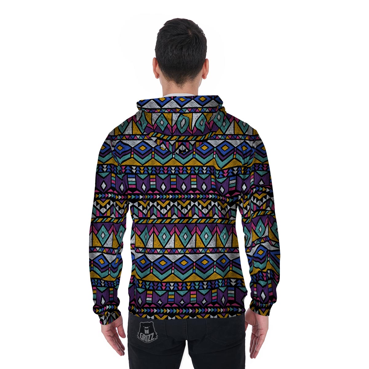 Ethic Aztec Geometric Art Print Men's Zip Up Hoodie-grizzshop