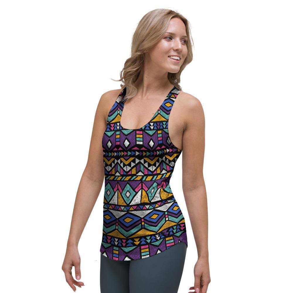 Ethic Aztec Geometric Art Print Women's Racerback Tank Top-grizzshop