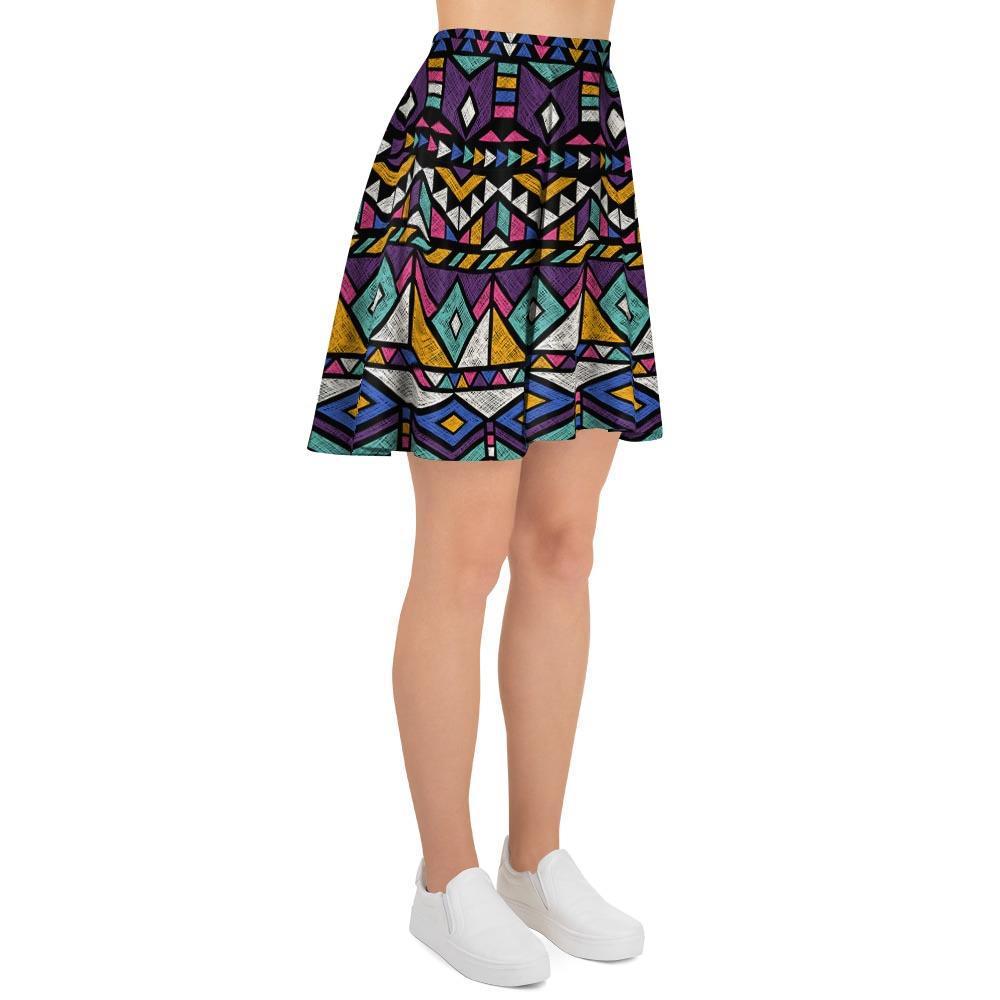 Ethic Aztec Geometric Art Print Women's Skirt-grizzshop