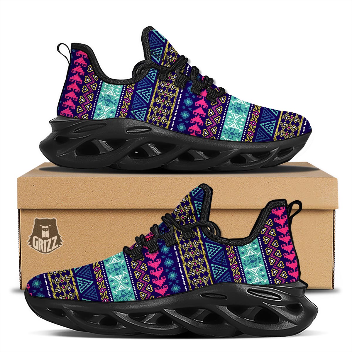 Ethic Aztec Print Black Running Shoes-grizzshop