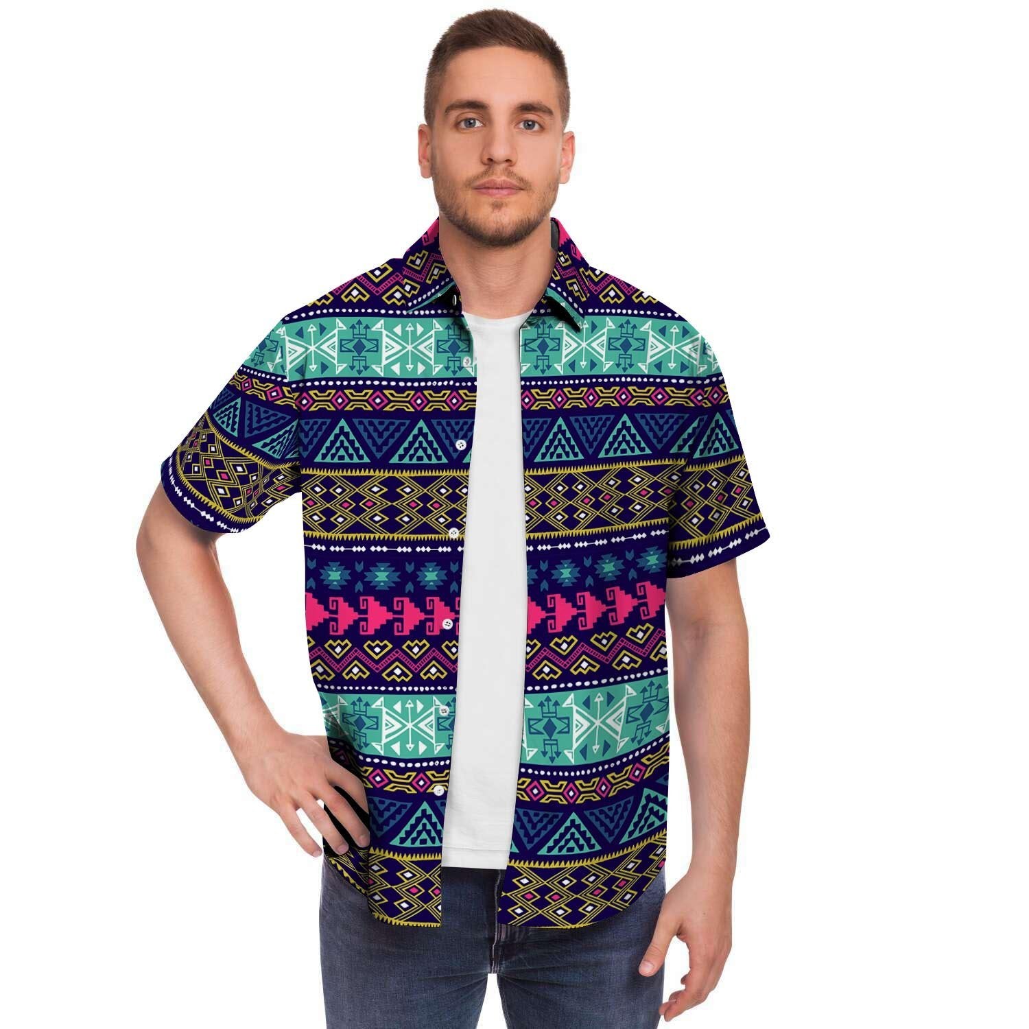 Ethic Aztec Print Men's Short Sleeve Shirt-grizzshop