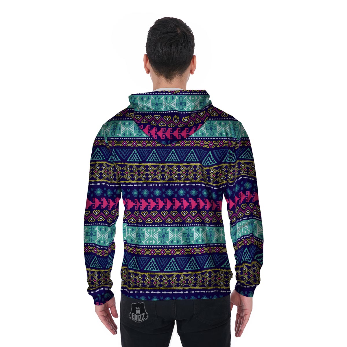Ethic Aztec Print Men's Zip Up Hoodie-grizzshop