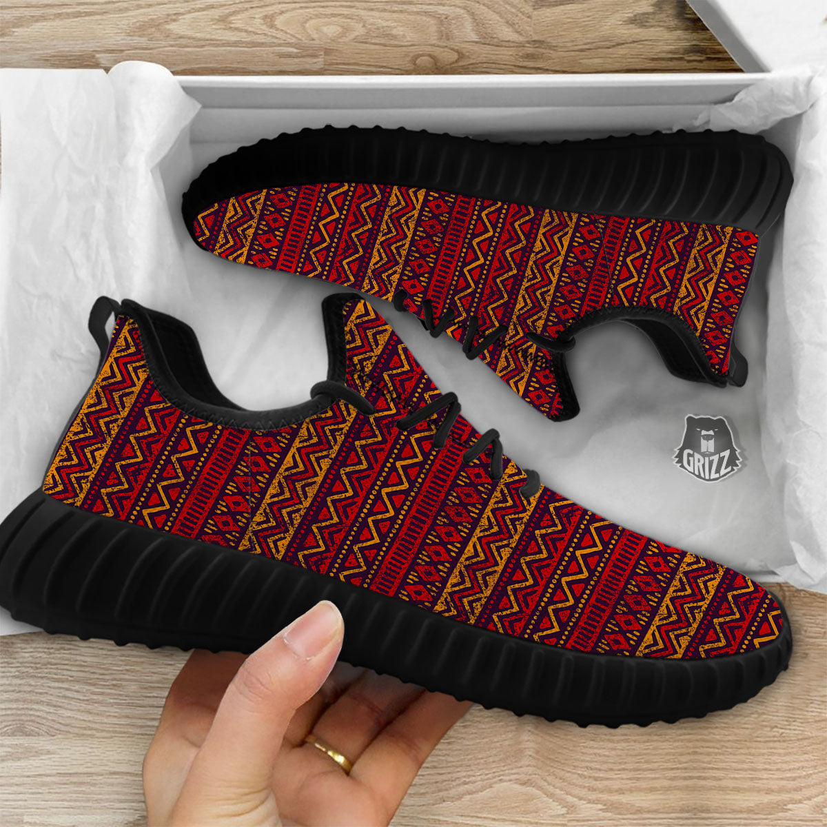 Ethnic African Print Pattern Black Walking Shoes-grizzshop