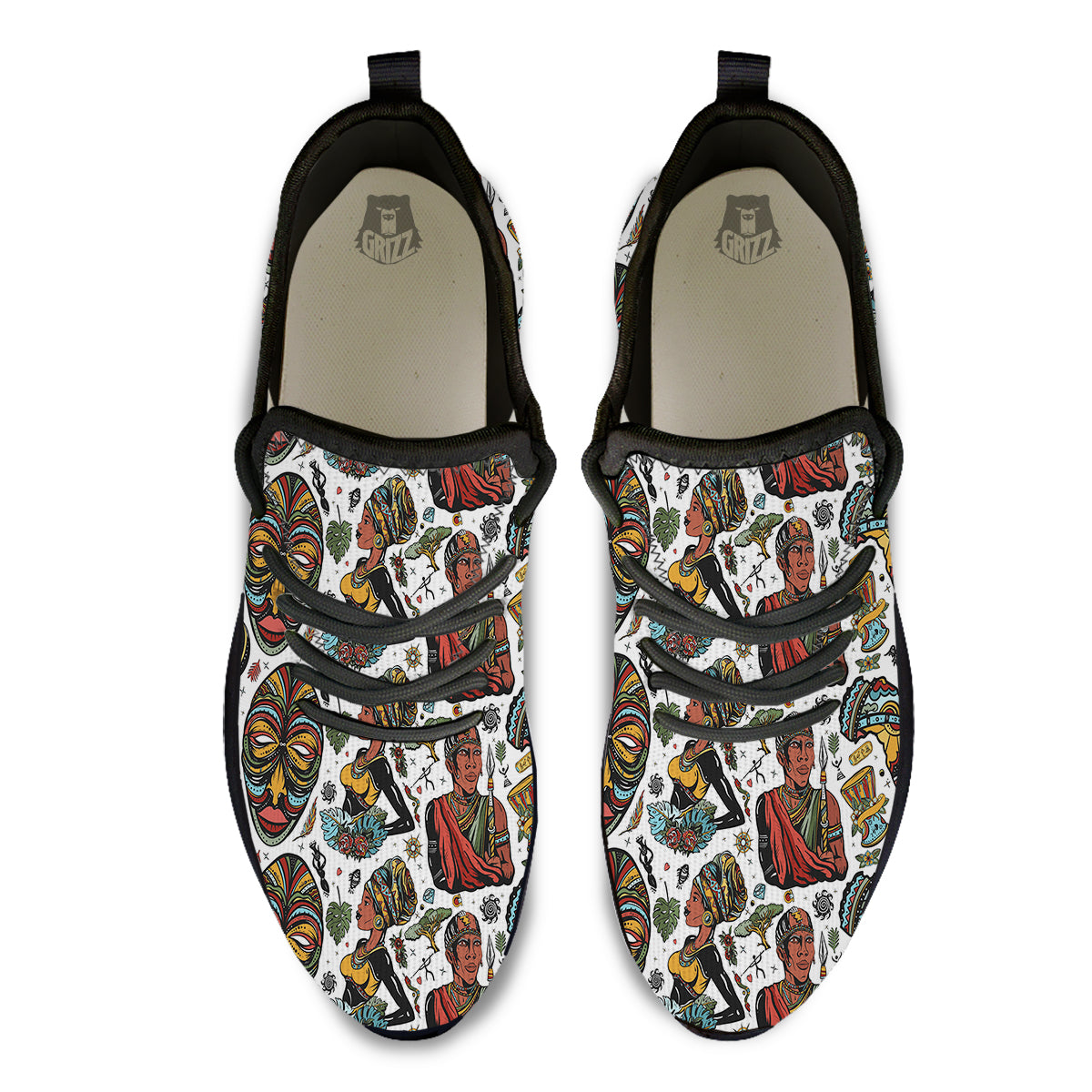 Ethnic Afro African Print Pattern Black Athletic Shoes-grizzshop