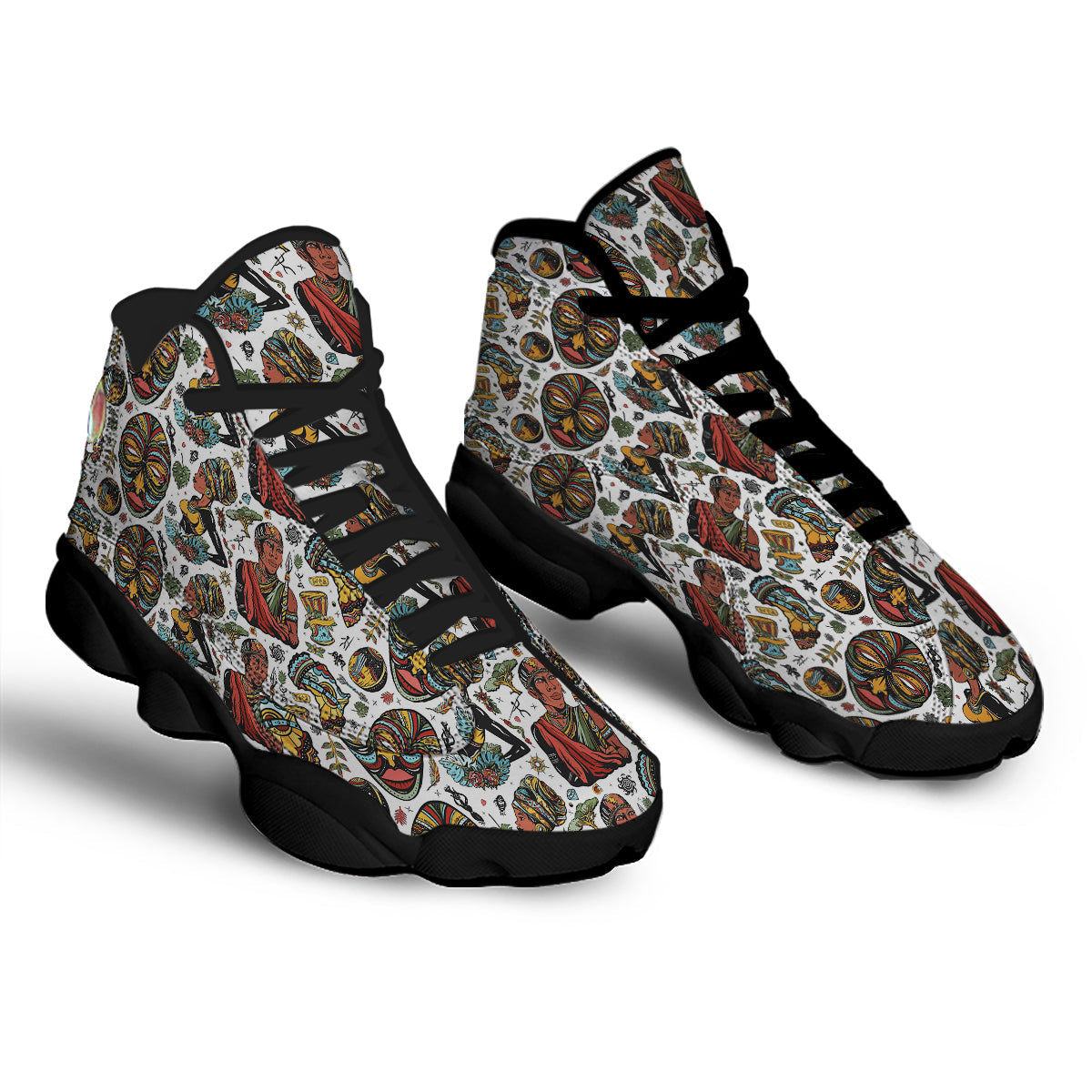 Ethnic Afro African Print Pattern Black Basketball Shoes-grizzshop