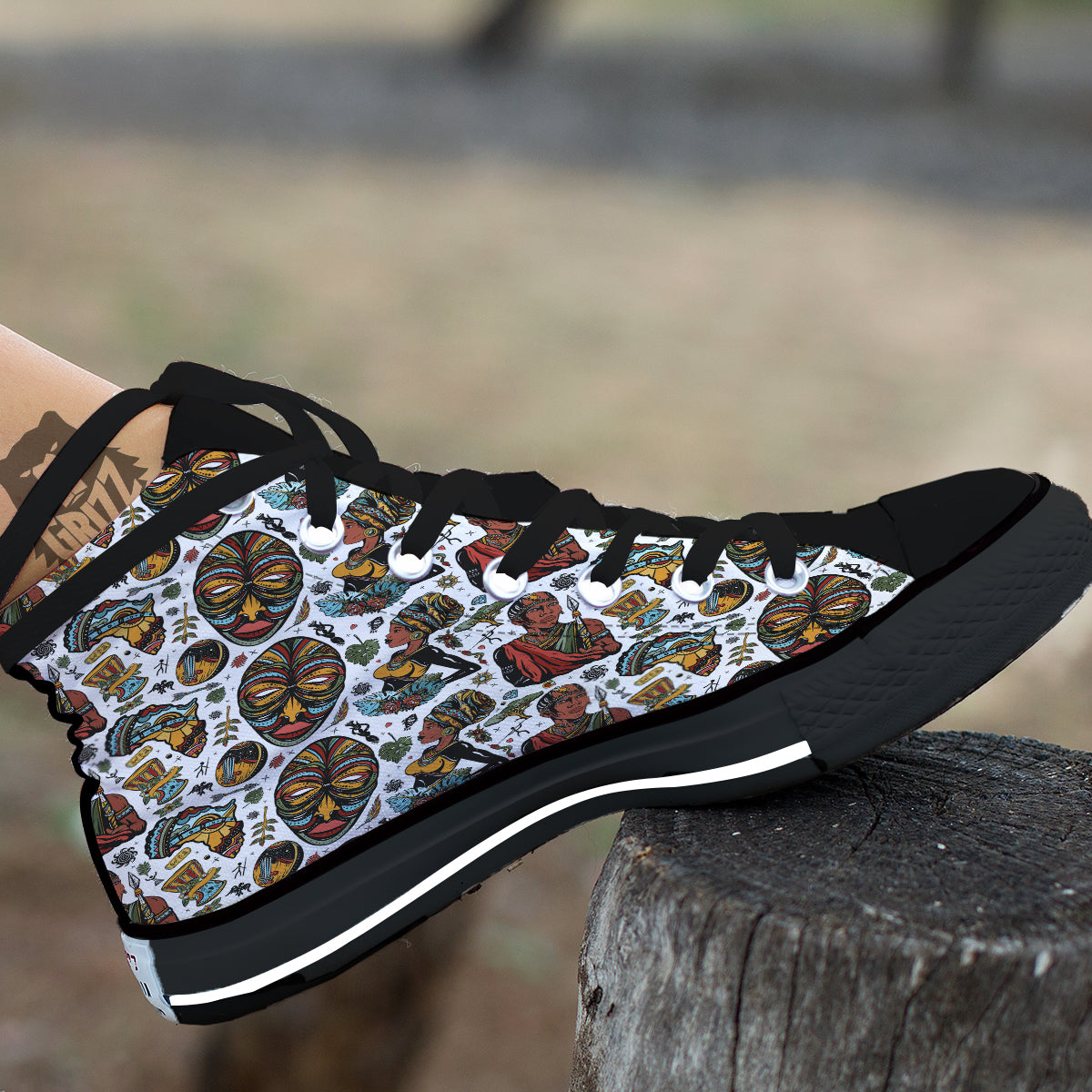 Ethnic Afro African Print Pattern Black High Top Shoes-grizzshop