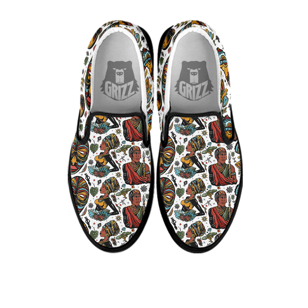 Ethnic Afro African Print Pattern Black Slip On Shoes-grizzshop