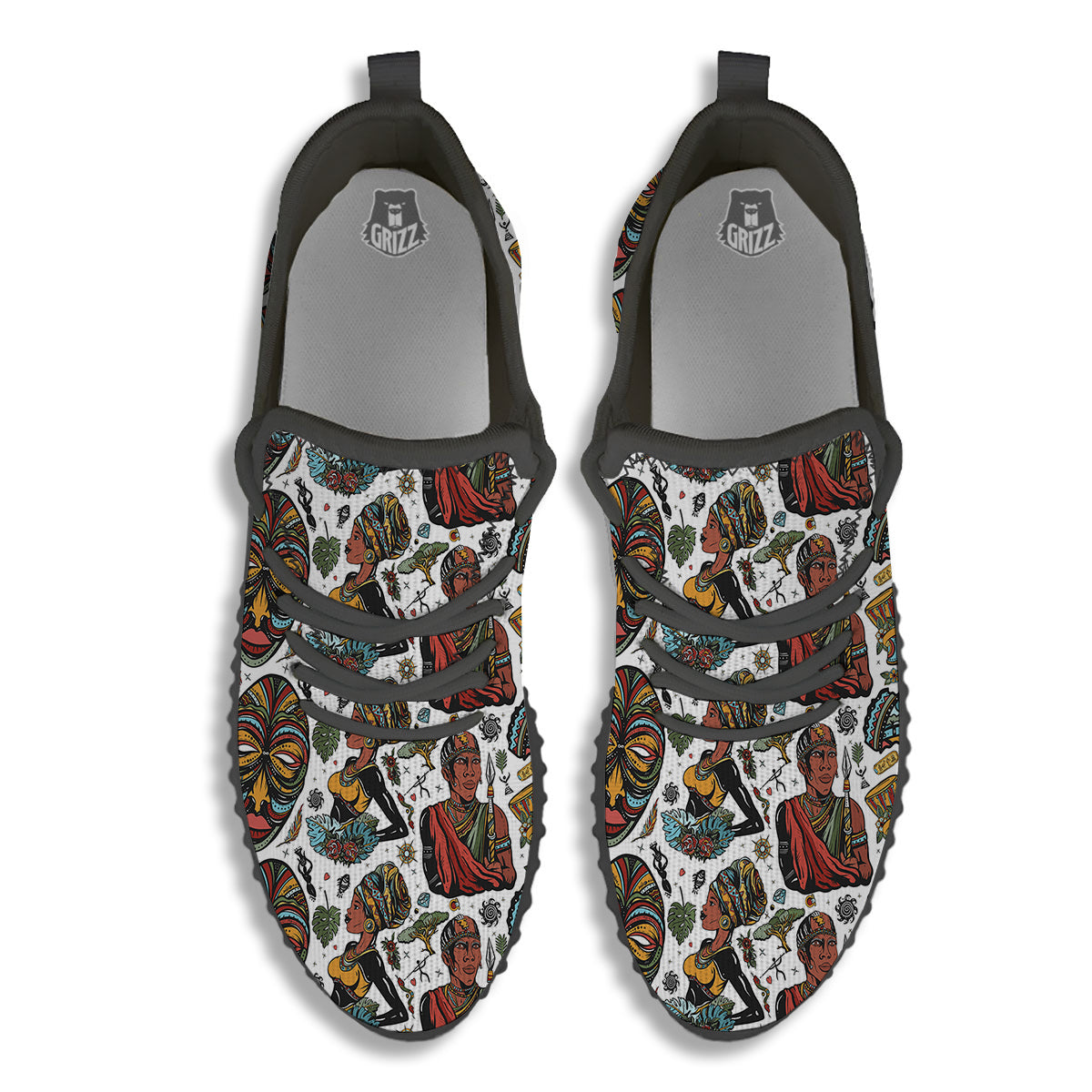 Ethnic Afro African Print Pattern Black Walking Shoes-grizzshop