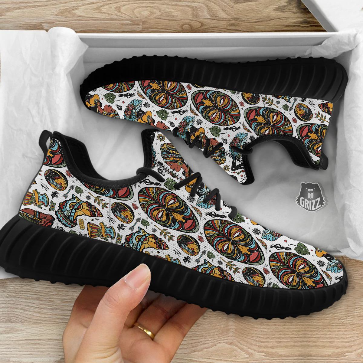Ethnic Afro African Print Pattern Black Walking Shoes-grizzshop