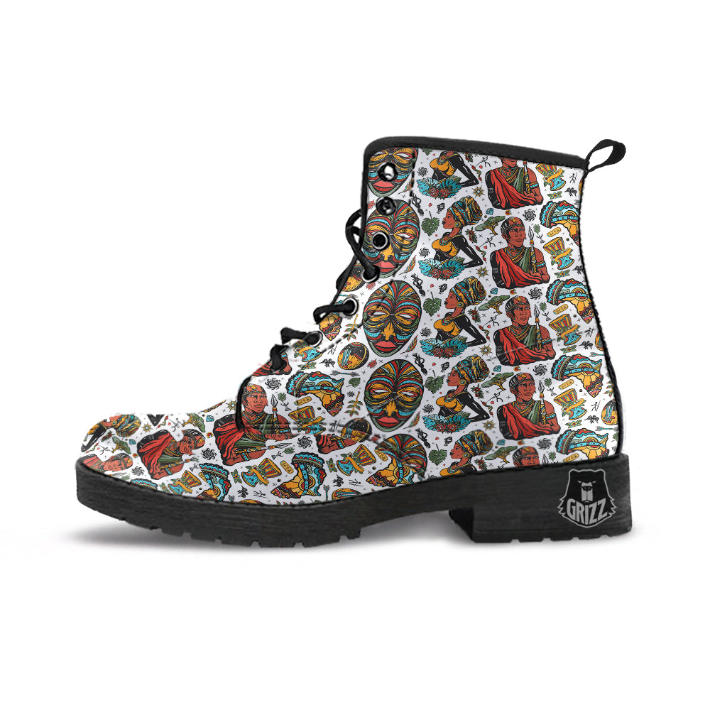 Ethnic Afro African Print Pattern Leather Boots-grizzshop