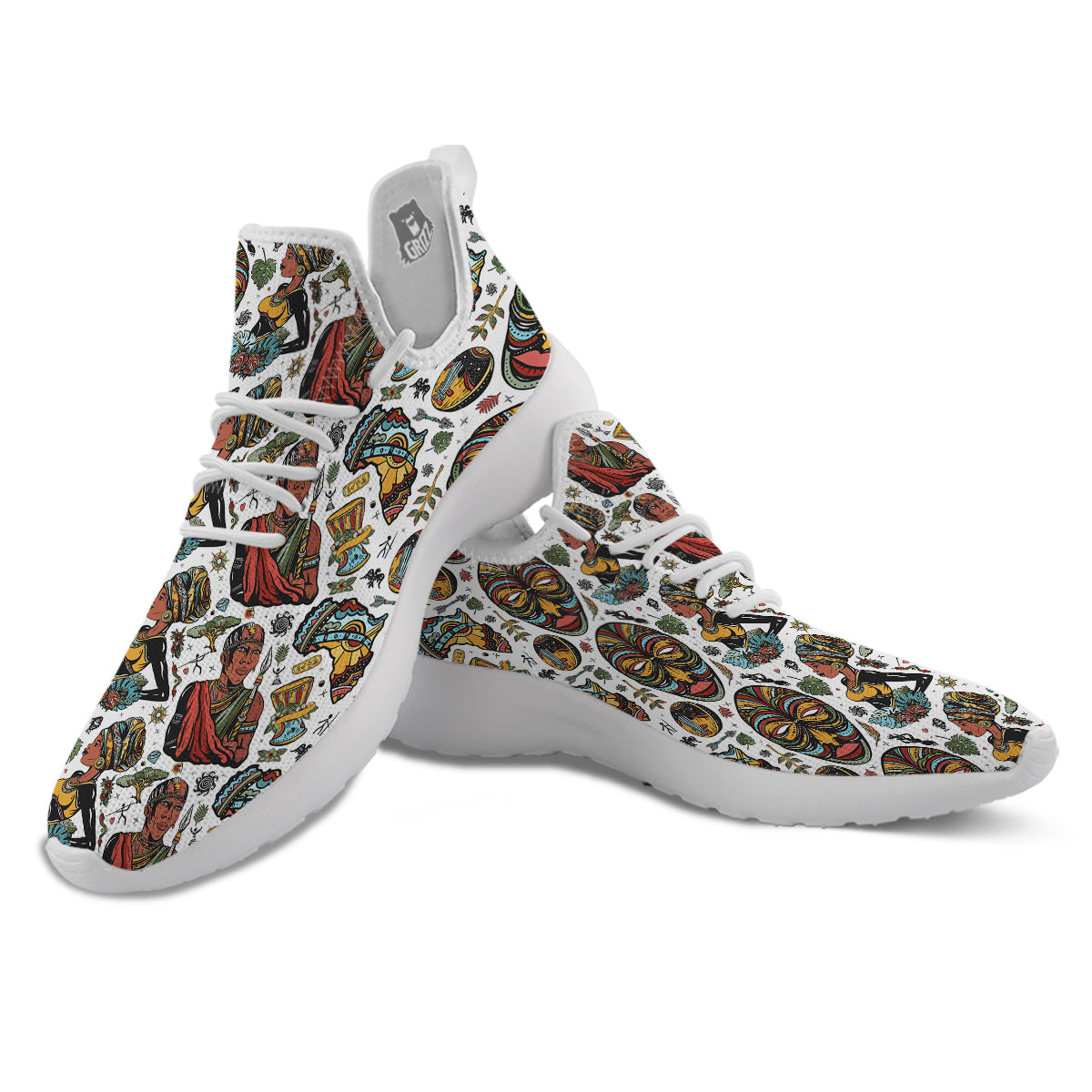 Ethnic Afro African Print Pattern White Athletic Shoes-grizzshop