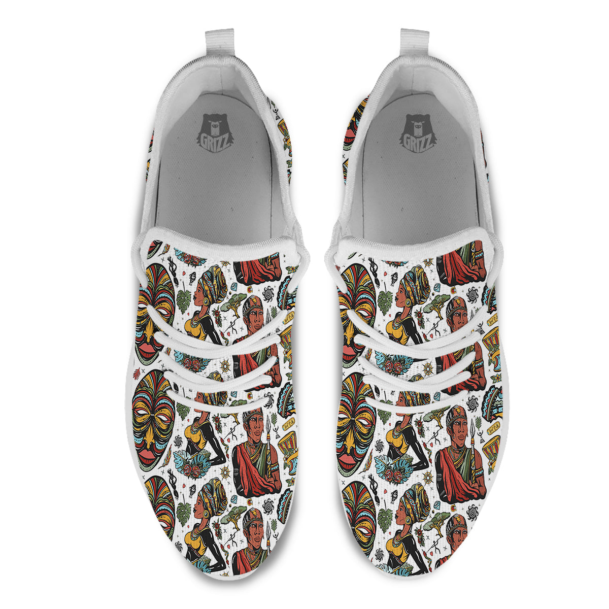 Ethnic Afro African Print Pattern White Athletic Shoes-grizzshop