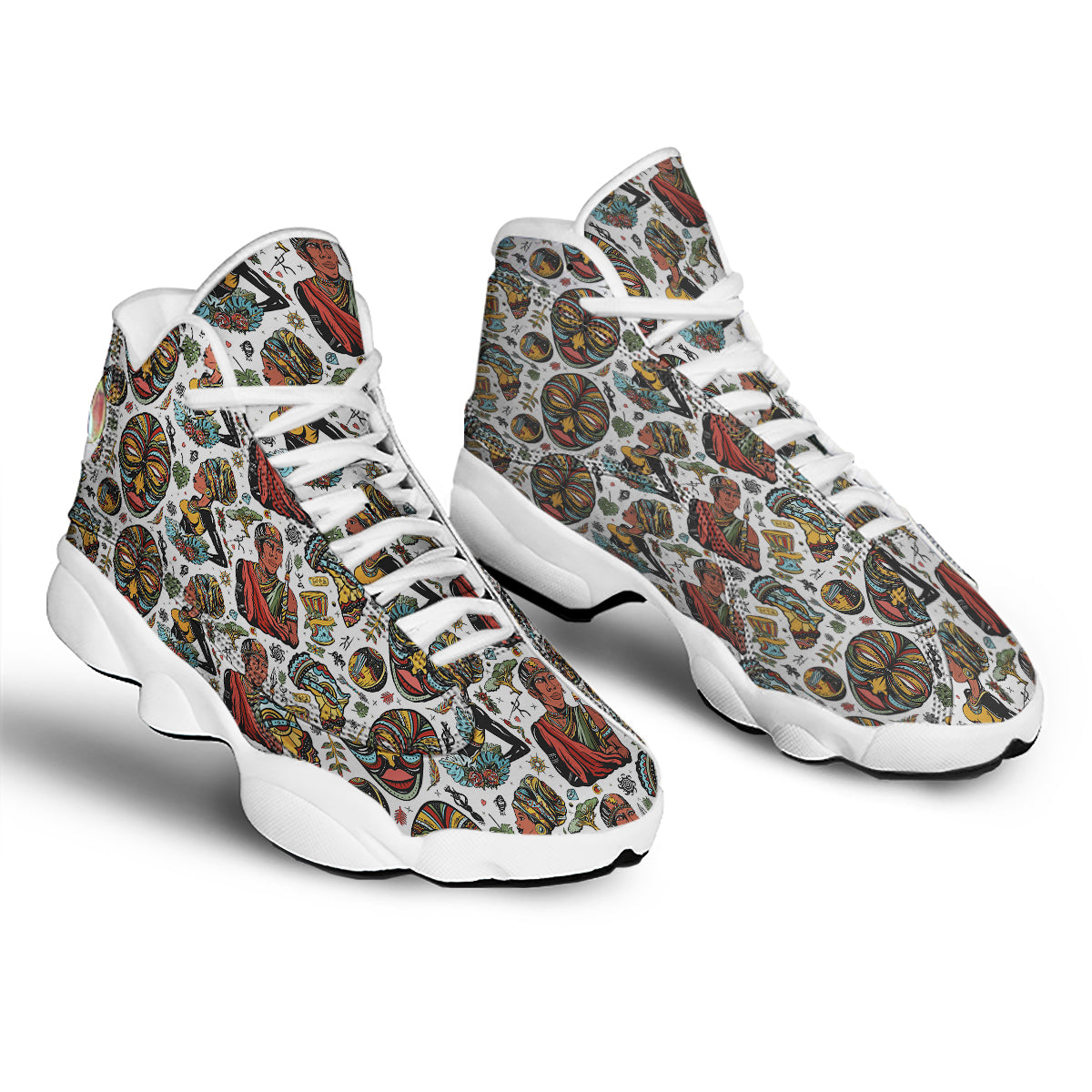 Ethnic Afro African Print Pattern White Basketball Shoes-grizzshop