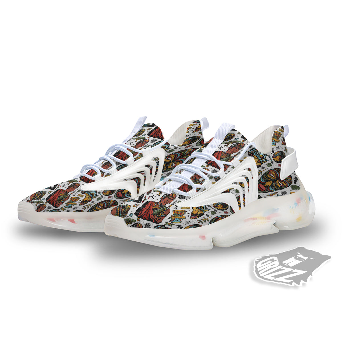 Ethnic Afro African Print Pattern White Gym Shoes-grizzshop