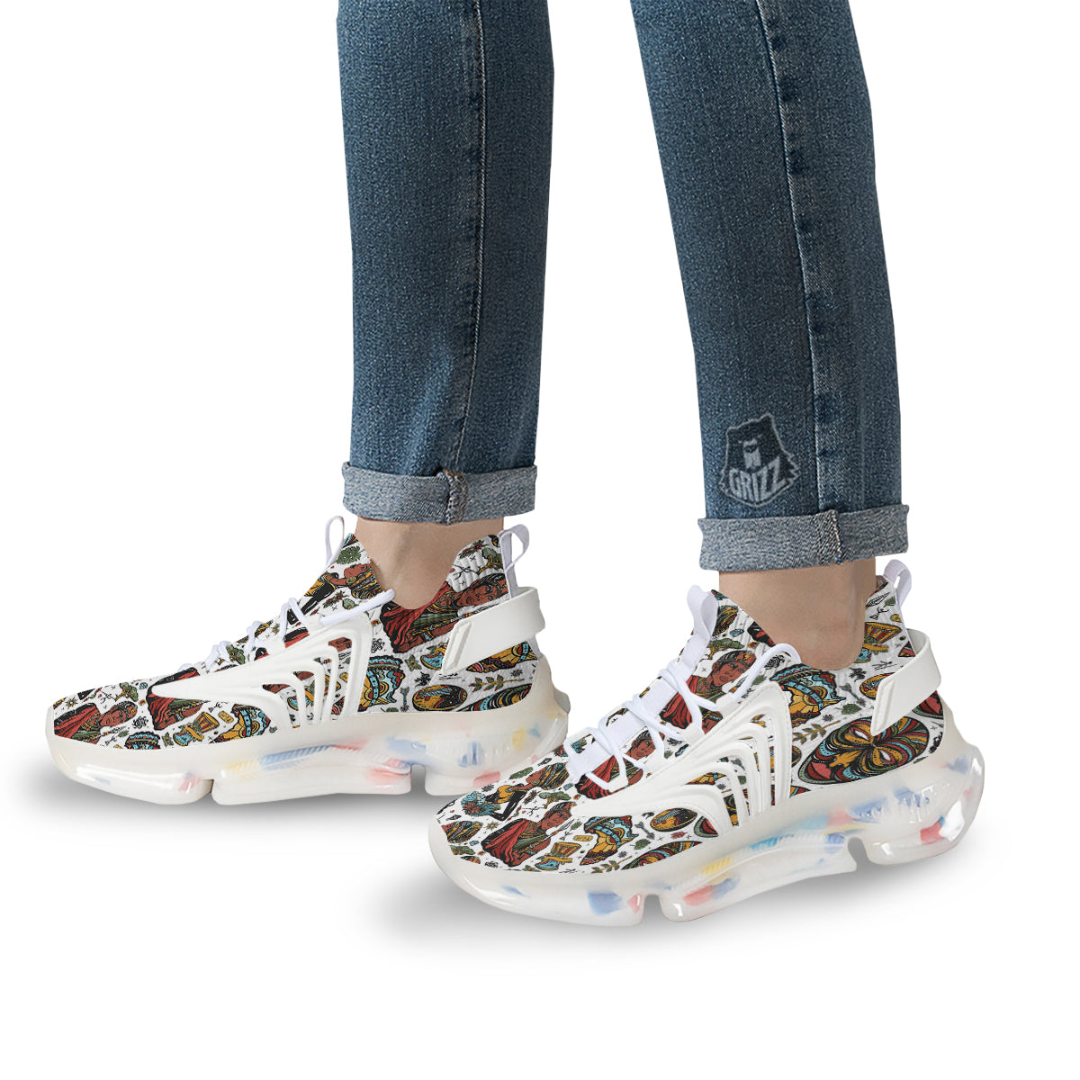 Ethnic Afro African Print Pattern White Gym Shoes-grizzshop